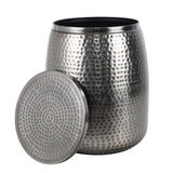 Merida 19" Modern Rustic Hammered Metal Drum Storage Side Table with Lid