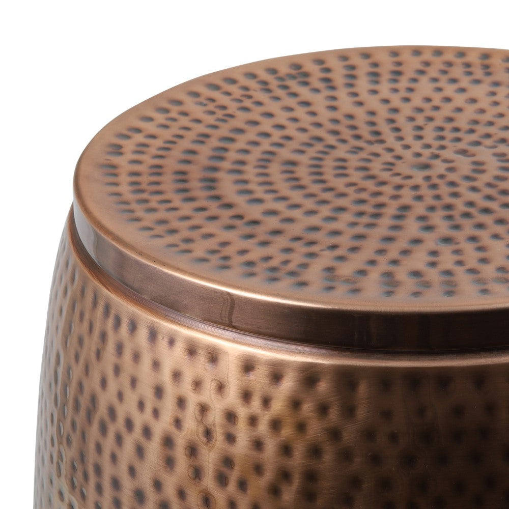 Merida 19" Modern Rustic Hammered Metal Drum Storage Side Table with Lid