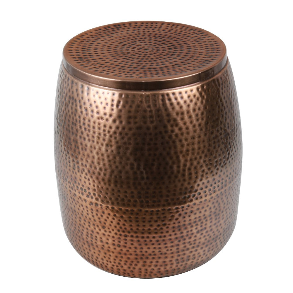 Merida 19" Modern Rustic Hammered Metal Drum Storage Side Table with Lid