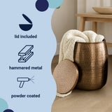 Merida 19" Modern Rustic Hammered Metal Drum Storage Side Table with Lid