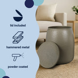 Merida 19" Modern Rustic Hammered Metal Drum Storage Side Table with Lid