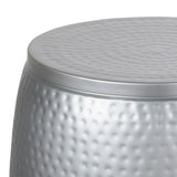 Merida 19" Modern Rustic Hammered Metal Drum Storage Side Table with Lid