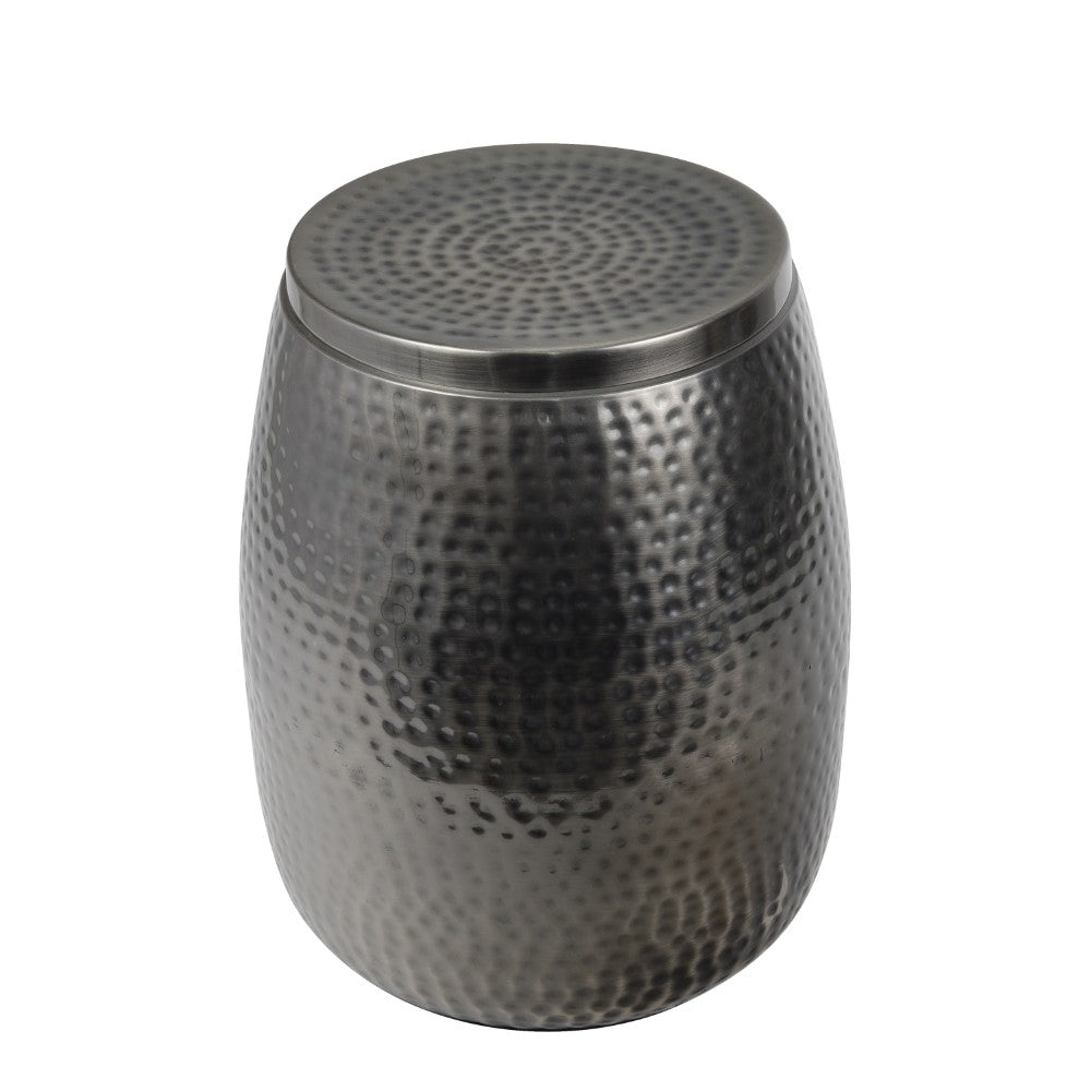 Merida 15" Modern Rustic Hammered Metal Drum Storage Side Table with Lid