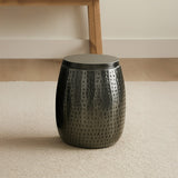 Merida 15" Modern Rustic Hammered Metal Drum Storage Side Table with Lid