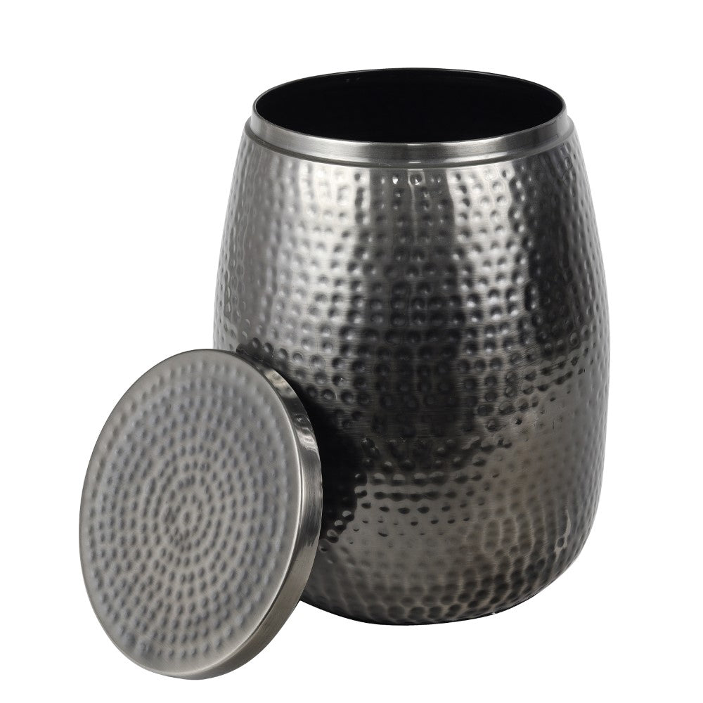 Merida 15" Modern Rustic Hammered Metal Drum Storage Side Table with Lid