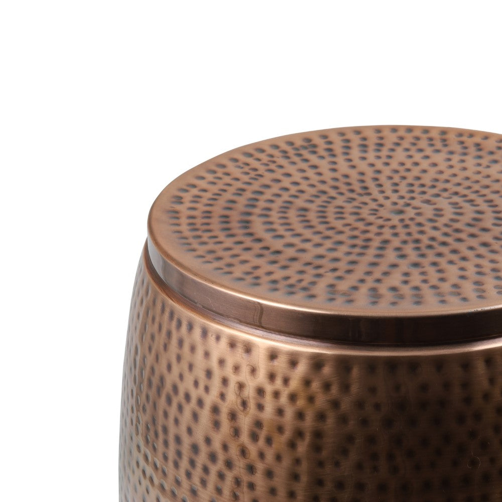 Merida 15" Modern Rustic Hammered Metal Drum Storage Side Table with Lid