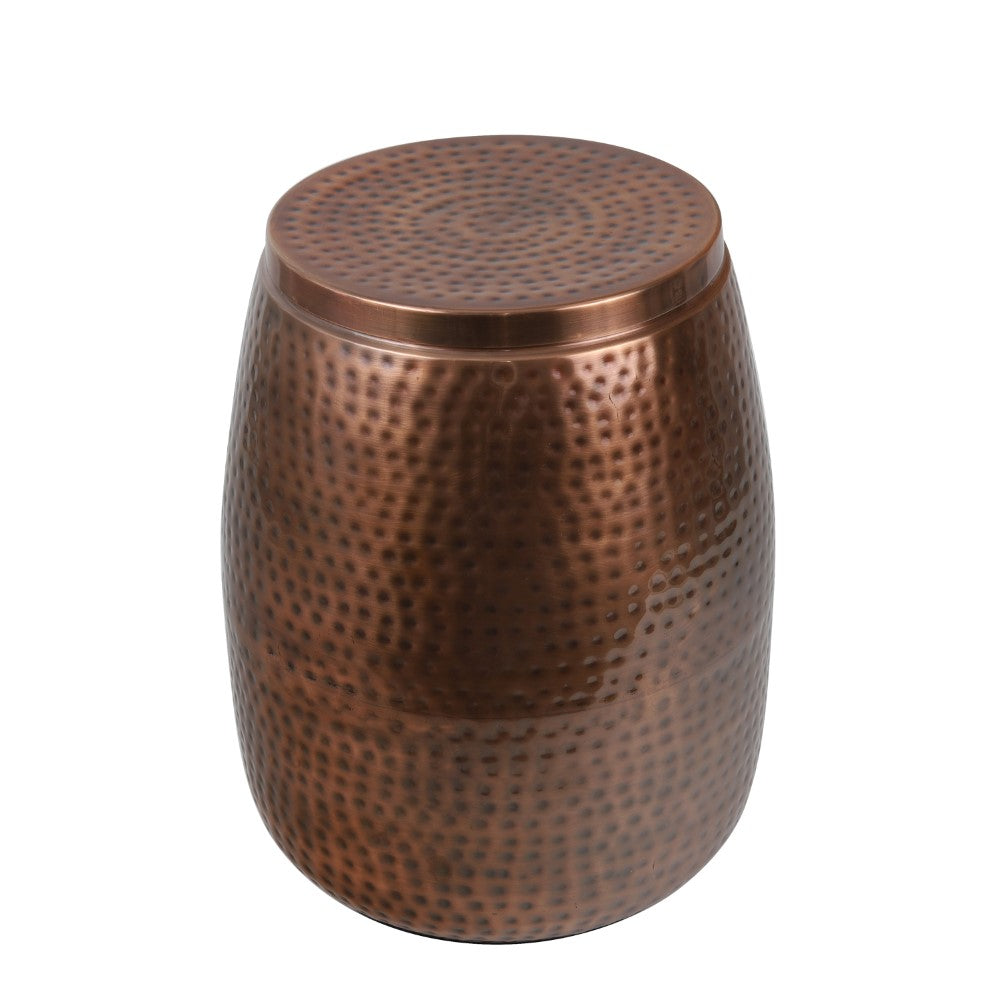 Merida 15" Modern Rustic Hammered Metal Drum Storage Side Table with Lid