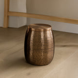 Merida 15" Modern Rustic Hammered Metal Drum Storage Side Table with Lid