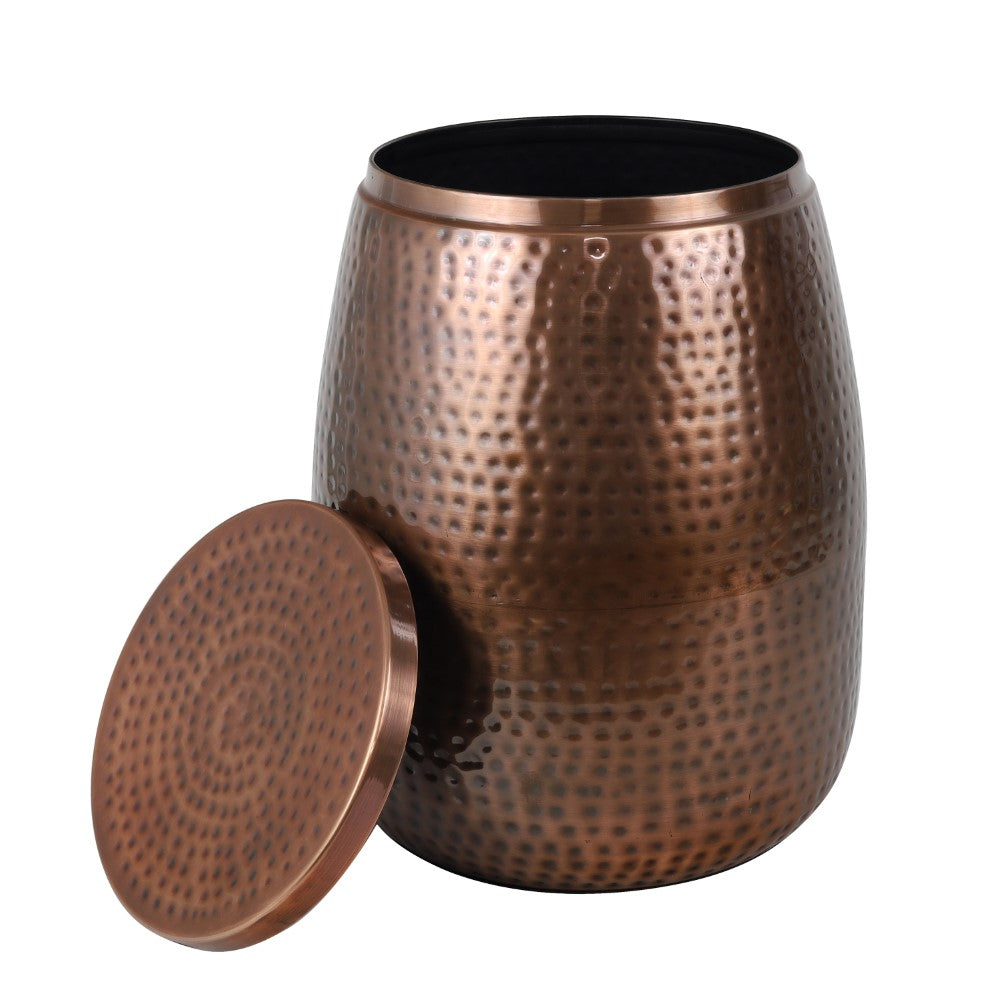 Merida 15" Modern Rustic Hammered Metal Drum Storage Side Table with Lid