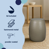 Merida 15" Modern Rustic Hammered Metal Drum Storage Side Table with Lid