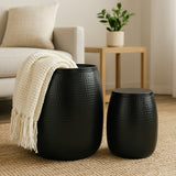 Merida Modern Rustic 2-Piece Hammered Metal Drum Storage Side Tables with Lids