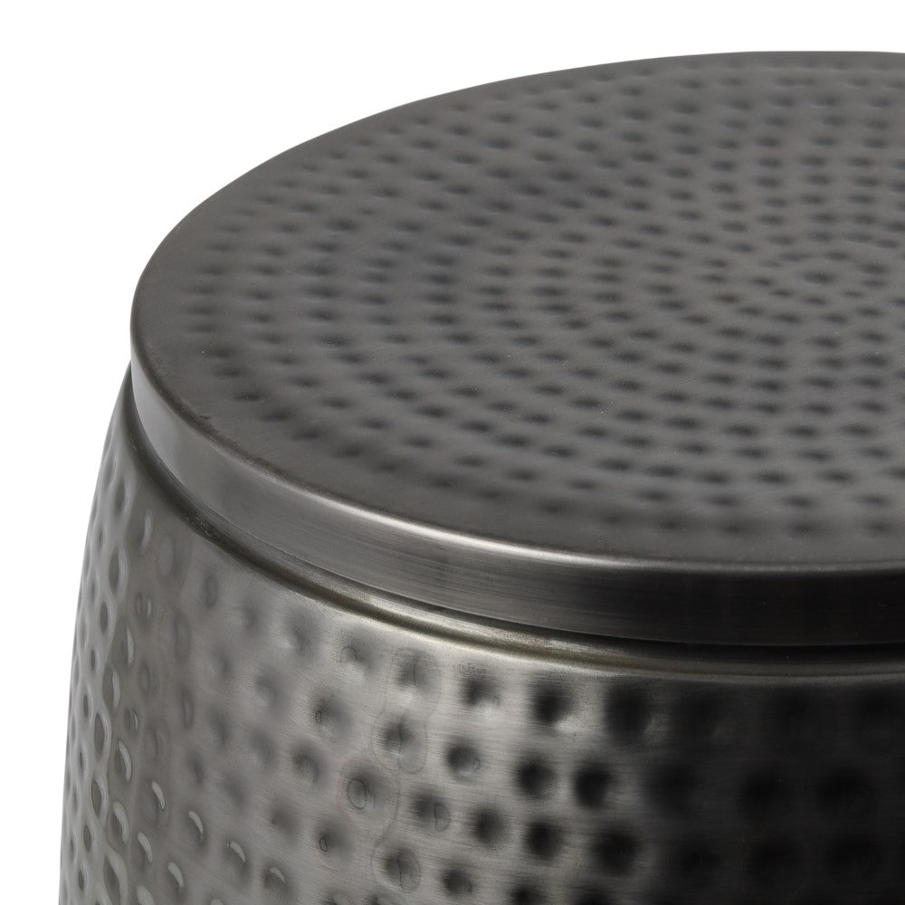 Merida Modern Rustic 2-Piece Hammered Metal Drum Storage Side Tables with Lids