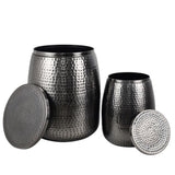 Merida Modern Rustic 2-Piece Hammered Metal Drum Storage Side Tables with Lids
