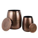 Merida Modern Rustic 2-Piece Hammered Metal Drum Storage Side Tables with Lids