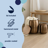 Merida Modern Rustic 2-Piece Hammered Metal Drum Storage Side Tables with Lids