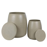 Merida Modern Rustic 2-Piece Hammered Metal Drum Storage Side Tables with Lids