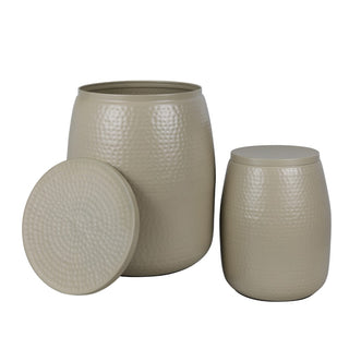 Merida Modern Rustic 2-Piece Hammered Metal Drum Storage Side Tables with Lids
