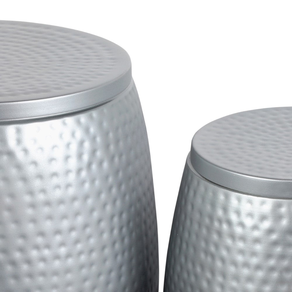 Merida Modern Rustic 2-Piece Hammered Metal Drum Storage Side Tables with Lids