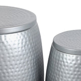 Merida Modern Rustic 2-Piece Hammered Metal Drum Storage Side Tables with Lids