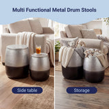 Merida Modern Rustic 2-Piece Hammered Metal Drum Storage Side Tables with Lids