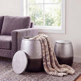 Merida Modern Rustic 2-Piece Hammered Metal Drum Storage Side Tables with Lids