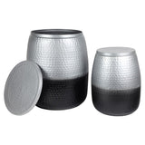 Merida Modern Rustic 2-Piece Hammered Metal Drum Storage Side Tables with Lids