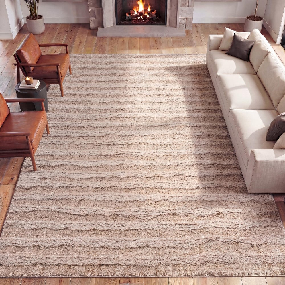 Earthyn Distressed Linear Stripe High-low Shag Area Rug