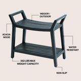 Veyra 25.6" Modern Classic Slatted Solid Acacia Wood Indoor/Outdoor Shower Bench with Shelf and Handle