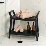 Veyra 25.6" Modern Classic Slatted Solid Acacia Wood Indoor/Outdoor Shower Bench with Shelf and Handle
