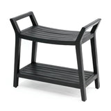 Veyra 25.6" Modern Classic Slatted Solid Acacia Wood Indoor/Outdoor Shower Bench with Shelf and Handle
