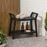 Veyra 25.6" Modern Classic Slatted Solid Acacia Wood Indoor/Outdoor Shower Bench with Shelf and Handle