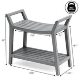 Veyra 25.6" Modern Classic Slatted Solid Acacia Wood Indoor/Outdoor Shower Bench with Shelf and Handle