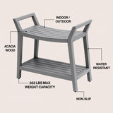 Veyra 25.6" Modern Classic Slatted Solid Acacia Wood Indoor/Outdoor Shower Bench with Shelf and Handle