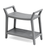 Veyra 25.6" Modern Classic Slatted Solid Acacia Wood Indoor/Outdoor Shower Bench with Shelf and Handle