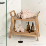 Veyra 25.6" Modern Classic Slatted Solid Acacia Wood Indoor/Outdoor Shower Bench with Shelf and Handle