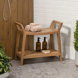 Veyra 25.6" Modern Classic Slatted Solid Acacia Wood Indoor/Outdoor Shower Bench with Shelf and Handle
