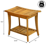 Ferra 22.1" Traditional Classic Slatted Solid Acacia Wood Indoor/Outdoor Shower Bench with Shelf and Handle