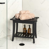 Ferra 22.1" Traditional Classic Slatted Solid Acacia Wood Indoor/Outdoor Shower Bench with Shelf and Handle