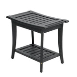Ferra 22.1" Traditional Classic Slatted Solid Acacia Wood Indoor/Outdoor Shower Bench with Shelf and Handle
