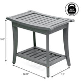 Ferra 22.1" Traditional Classic Slatted Solid Acacia Wood Indoor/Outdoor Shower Bench with Shelf and Handle