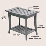 Ferra 22.1" Traditional Classic Slatted Solid Acacia Wood Indoor/Outdoor Shower Bench with Shelf and Handle