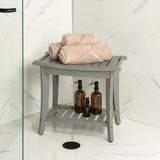 Ferra 22.1" Traditional Classic Slatted Solid Acacia Wood Indoor/Outdoor Shower Bench with Shelf and Handle