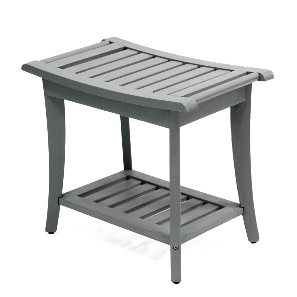 Ferra 22.1" Traditional Classic Slatted Solid Acacia Wood Indoor/Outdoor Shower Bench with Shelf and Handle