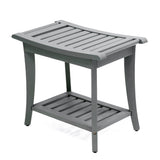 Ferra 22.1" Traditional Classic Slatted Solid Acacia Wood Indoor/Outdoor Shower Bench with Shelf and Handle
