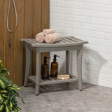 Ferra 22.1" Traditional Classic Slatted Solid Acacia Wood Indoor/Outdoor Shower Bench with Shelf and Handle