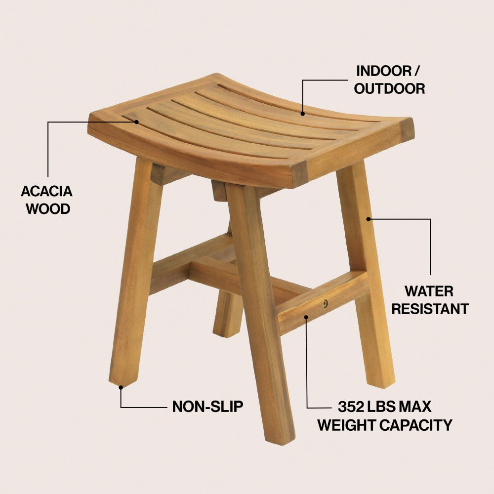 Nuvair 15.75" Traditional Classic Slatted Solid Acacia Wood Indoor/Outdoor Shower Stool