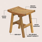 Nuvair 15.75" Traditional Classic Slatted Solid Acacia Wood Indoor/Outdoor Shower Stool