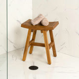 Nuvair 15.75" Traditional Classic Slatted Solid Acacia Wood Indoor/Outdoor Shower Stool