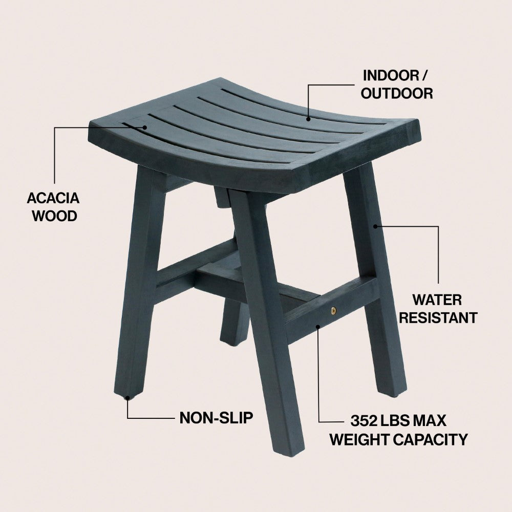 Nuvair 15.75" Traditional Classic Slatted Solid Acacia Wood Indoor/Outdoor Shower Stool