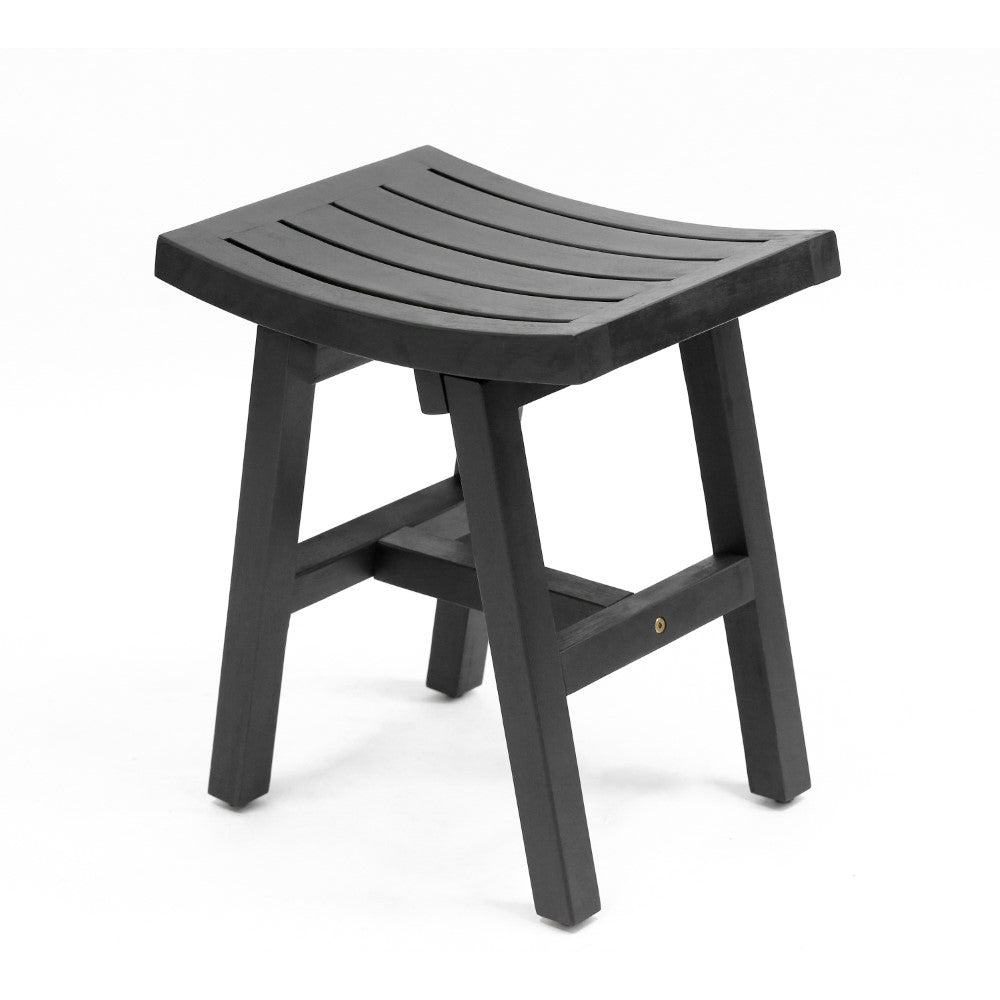 Nuvair 15.75" Traditional Classic Slatted Solid Acacia Wood Indoor/Outdoor Shower Stool